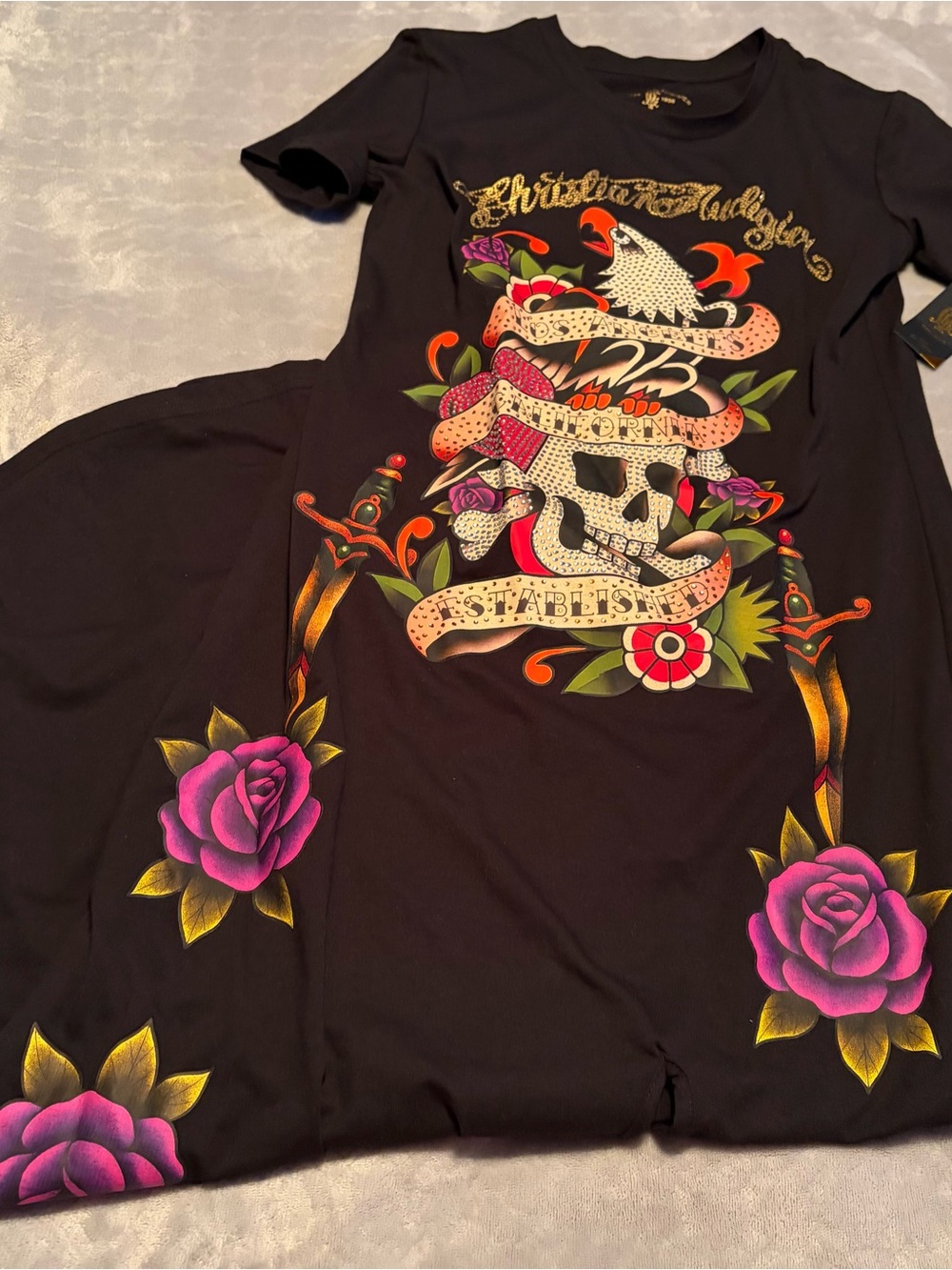Christian Audigier short sleeve long dress